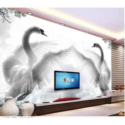 3d mural designs Chinese murals wallpaper Swan ink TV background wallpaper 3d mural wallpaper Home Decoration