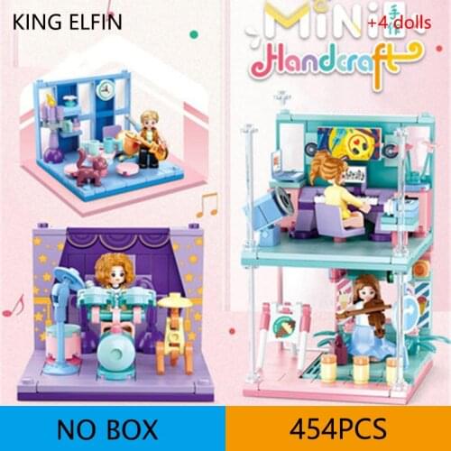 454PCS mini handcraft store piano room, guitar hall, drum room violin room building block model children DIY bricks toys gift