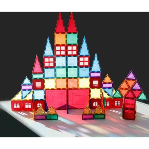 100/112 PCS Colorful Windows Magnetic Tile Building Blocks Construction Set