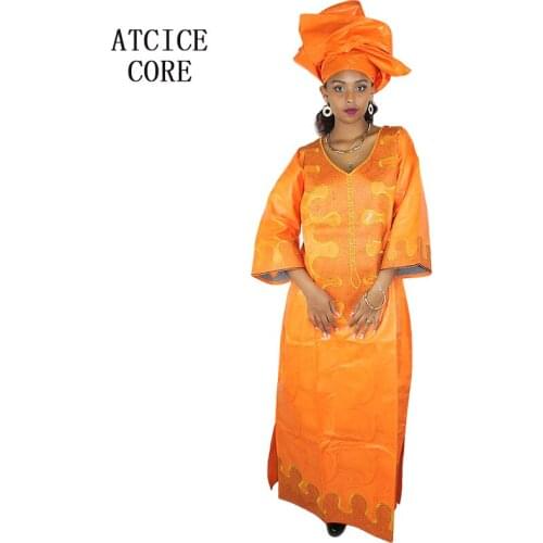 African dresses for women bazin riche embroidery design dress long dress with scarf LA068