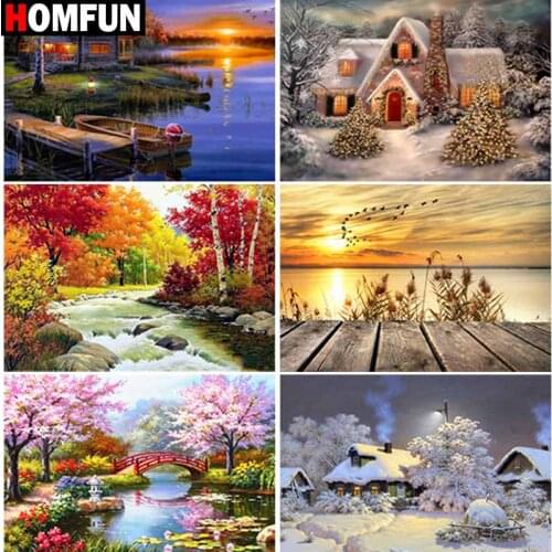 HOMFUN Full Square/Round Drill 5D DIY Diamond Painting "Sunset landscape" Embroidery Cross Stitch 5D Home Decor Gift