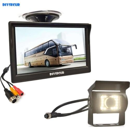 DIYSECUR 5" 4PIN Reverse Rear View Car Monitor Waterproof LED Night Vision Backup Bus Truck CCD Camera free Car Charger