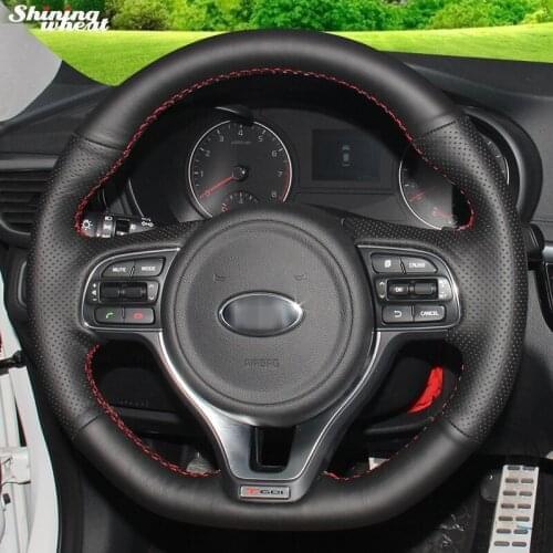 Shining wheat Hand-stitched Black Leather Car Steering Wheel Cover for Kia K5 2016 sport Sportage 4 KX5 2016