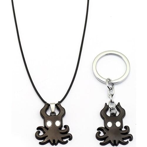 Game Hollow Knight Cosplay Keychain Keyring Accessories Enamel Key Chain Octopus Pendant Necklace Leather Chain Choker KeyChains
