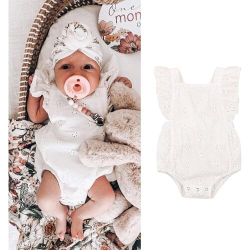 FOCUSNORM Newborn Baby Girls Sweet Romper Flowers Hollow Out Fly Sleeve Backless Summer Jumpsuit 0-18M