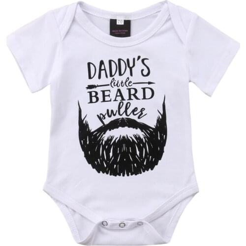 Funny Pretty Toddler Baby Girls Boys Bodysuits Short Sleeve DADDYS BEARD Print White Cotton Jumpsuits Bodysuits Outfit 0-18M