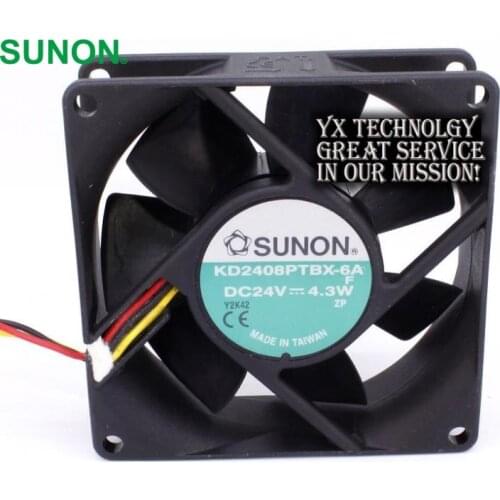 For SUNON New authentic 8025 24V 4.3W 80mm double ball inverter cooling fan KD2408PTBX-6A 80*80*25mm