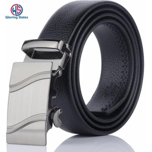 Warring States 2019 New Top Quality Black Mens Belt Business Casual Leather Belt Automatic Metal Buckle for Men Width 3.5cm
