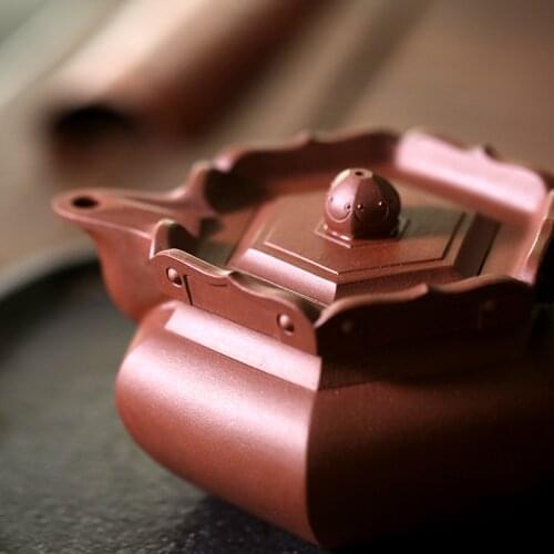 Yixing raw ore purple clay teapot pure handmade tea set Kungfu teapot bottom groove green monk hat teapot 230cc