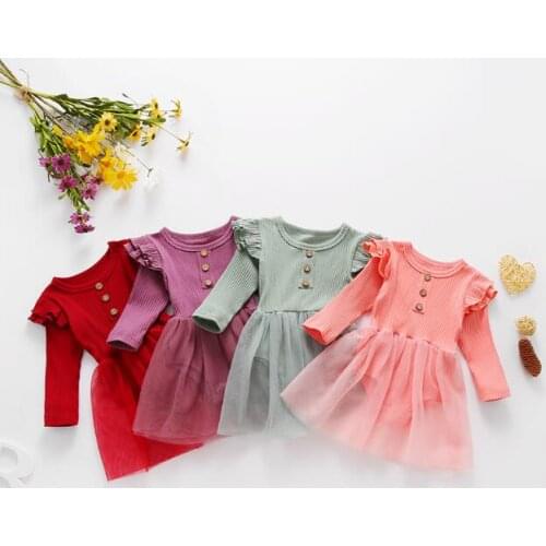 Emmababy Girl Romper Dress Infant Baby Mesh Stitching Sweet Lotus Leaf Sleeves Single Breasted Decoration Prom Costume 0-24M