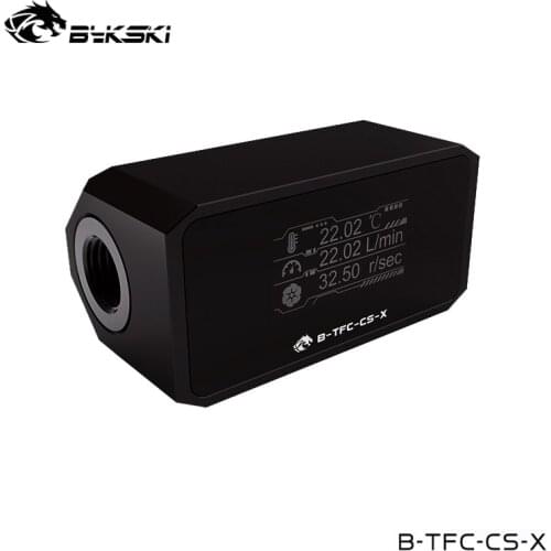 Bykski Computer Water Cooling Thermometer,Custom Liquid Loop Build OLED Flow Meter,Black, Monitor System B-TFC-CS-X