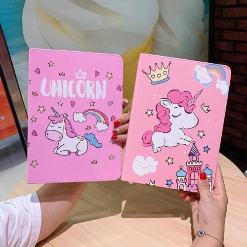 Lucky Rainbow Unicorns Cute Cartoon Soft Tablet Stand Case For iPad Air 1 2 3 Mini 4 5 Pro 2017 2018 2019 2020 Cover