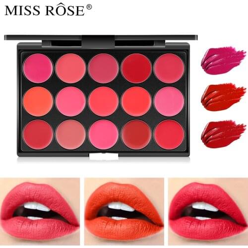 MISS ROSE make-up matte velvet matte 15-color moisturizing lipstick lip gloss plate waterproof lipstick plate Facial Cosmetics