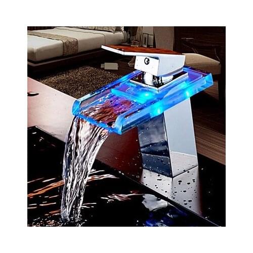 Copper basin faucet LED light thermostat washbasin faucet bathroom cabinet bathroom faucet hot and cold home