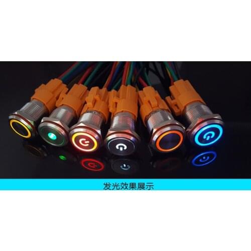 22mm metal button switch with lamp reset self-locking water proof ring type luminous stainless steel