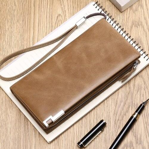 Mens Clutch Wallet Long Zipper Youth Handbag Mens Bag Large Capacity Cowhide Business Wallet Tide
