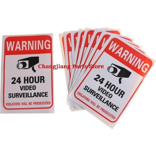 5Pcs/lot Wall Sticker 24H Video Camera System Warning Sign Wall Decal Surveillance Monitor Decal Public Area Security
