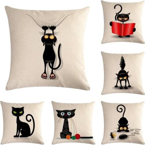 45*45cm Cartoon Cat Pattern Cotton Linen Throw Pillow Cushion Cover Home Decoration Sofa Bed Decor Decorative Pillowcase