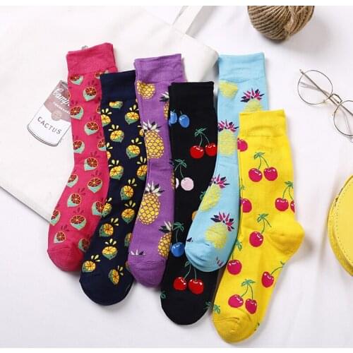 New Mens Socks Brand Women Breathable Cotton with Art Fruit Avocado Pineapple Cat Bat Printing Female Socks for Halloween
