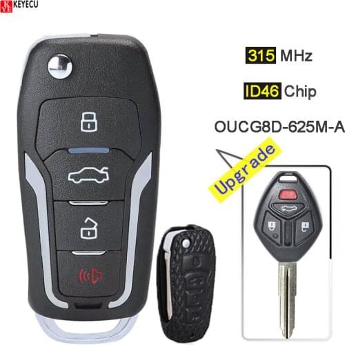 KEYECU 315MHz ID46 OUCG8D-625M-A Upgraded Flip 3 Button Remote Key Fob for Mitsubishi i-MiEV Outlander Lancer with Leather Case