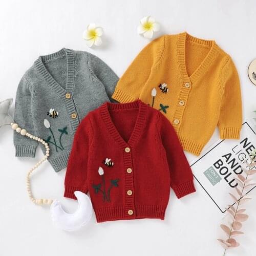 2020 Autumn Winter Kids Girls Sweaters Baby Girl Hand Embroidery Cotton Sweater Jacket Children Knitted Kids Sweaters Girls