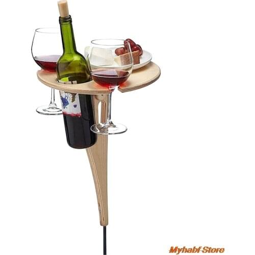 Outdoor Wine Table with Foldable Round Desktop Mini Wooden Picnic Table for Picnic Camping Wine Table Goblet Holder Wine Rack