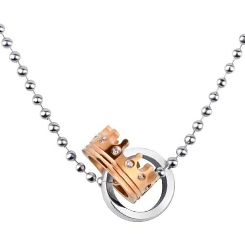 Necklaces Crown Stainless Steel Round Pendant For Women Men Valentines Day Gift Jewelry