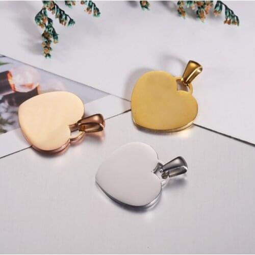 100% Stainless Steel Heart Charm Blank For Engrave Rose Gold/Gold/Silver Color Metal Heart Charms High Polished Wholesale 20pcs