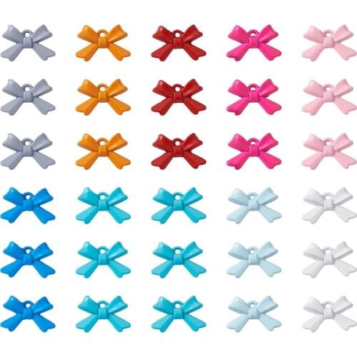 20-40pcs Spray Painted Alloy Charms with Enamel Bowknot, Mixed Color, 10x15x3mm, Hole: 1.2mm, 10 colors, 4pcs/color