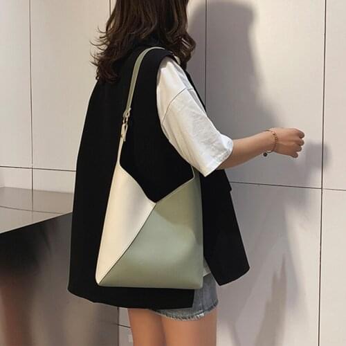 WEIXIER 2019 Casual Panelled Bucket Bag for Women Shoulder Bags Large Capacity Patchwork Totes Bag Ladies Pu Leather Women V4-53