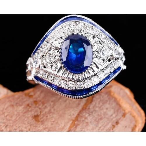 Luxury Blue Stone CZ Rings Silver Color Weeding Rings for Women Classic Jewelry Rhinestone Ring Men Anillos Bijoux Femme O5Q663