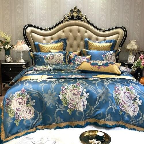 European Style Luxury Bedding Set Jacquard Long Stapled Cotton Embroidery Duvit Cover Sheet Pillowcase King Queen 4/6/8/10 PCS