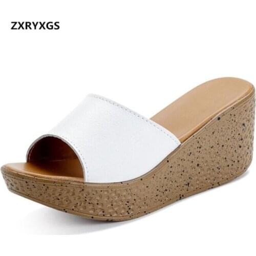 2020 New Open toe Summer Women Sandals Slippers Light Non-Slip Genuine Leather Shoes Wedges Sandals Casual Shoes Women Slippers