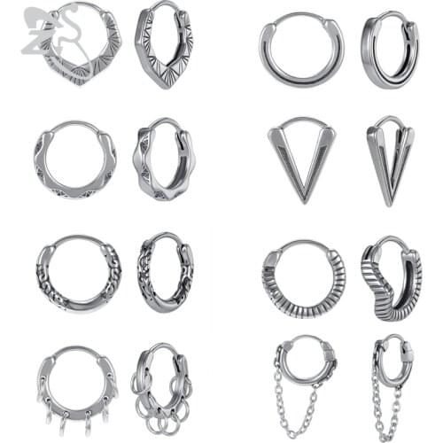 ZS 316L Stainless Steel Hoop Earrings for Men Punk Rock Cricle Earring Mens Hip Hop Small Rounds Ear Hoops Gothic Jewelry