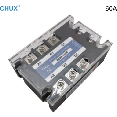 CHUX Solid state relay 60A 3 phase DC to AC SSR 60DA ZG33-360B 12V SSR RELAYS