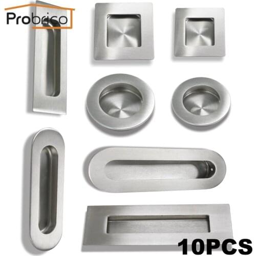 Probrico 10PCS Recessed Kitchen Cabinet Door Handle Stainless Steel Round/Square/Oval Furniture Drawer Knob Flush Finger Pull
