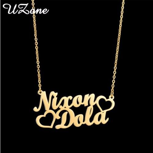UZone 2020 Hot Sale Two Names Letters Necklace Love Heart Necklaces Couple Wedding Engagement Jewelry Wholesale