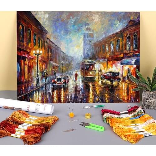 Los Angeles Printed 11CT Cross Stitch Embroidery Full Kit DMC Threads Handmade Craft Painting Handicraft Gift Jewelry