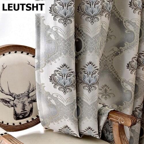 European Style Curtains for Living Dining Room Bedroom Light Luxury Jacquard Curtains Window Custom Curtain Grey Silver Curtains