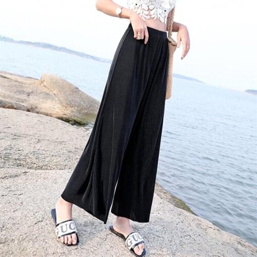 High street elastic waist womens fashion pants summer wide leg pants ankle-length trousers plus size m-6xl 7xl black gray white