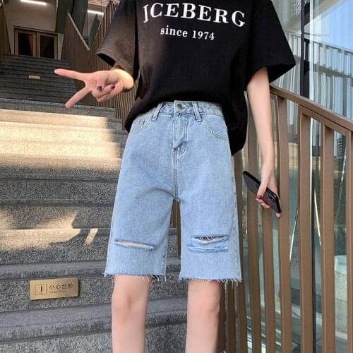 Women Fashion Casual Comfortable Versatile Denim Ladie knee lenght Pants Vintage Jeans girls solid temperament short trousers