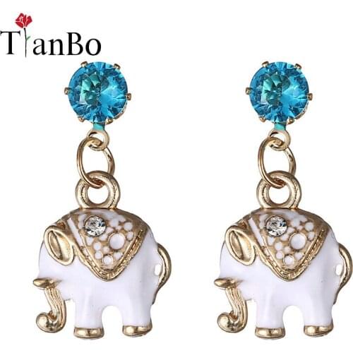 TianBo New Women Gift Jewelry Fashion Luxury Gold Color Statement Cute Elephant Stud Earrings Women Party Ear Earrings Gift