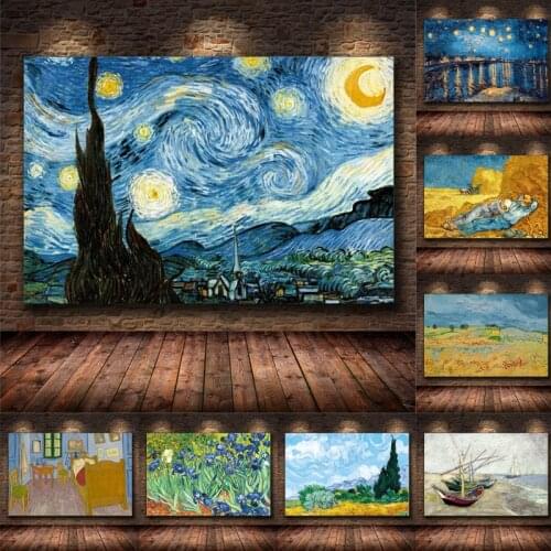 Van Goghs Famous Painting Starry Sky Canvas Painting Poster and Print Wall Art Pictures Living Coffee Room Home Artwork Decor
