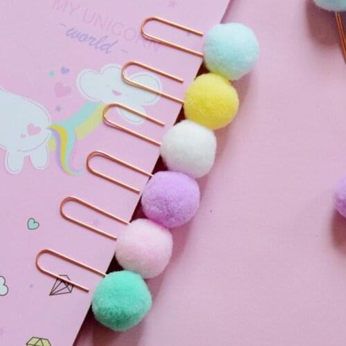 10Pcs Hairball Paper Clips Binder Clamp Memo Holder Bookmarks Office Stationery