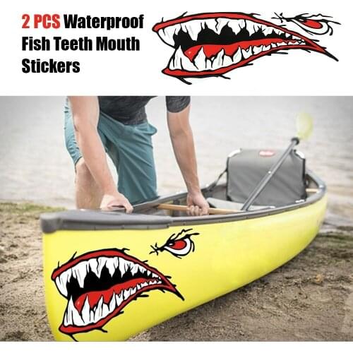 2pcs Waterproof Fish Teeth Mouth Stickers Kayak Sticker Kayak Accessories Funny Sticker Boat Car Truck Accessories for Cute DIY