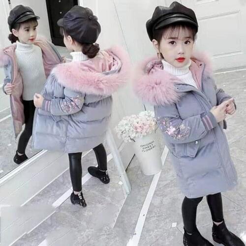 2019 Winter Girl Jackets For Fur Collar Hooded Thicken Long Sleeve Outerwear Jacket High Quality Children Parkas Coats Clothing