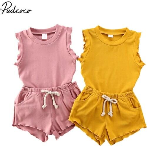 2020 Summer Infant Kids Baby Girl Clothes Soft Cotton 2pcs Sleeveless Tops Tee T-shirts Pants Outfit Clothes Set For Children