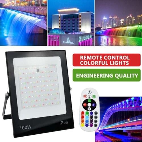 2021 Latest RGB LED FloodLight 30W 50W 100W 200W Outdoor RGB IP66 Spotlight Street Garden Wall Washer Lamp With Remote Control