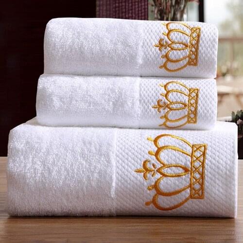 Luxury 3pcs/set Embroidered Crown White Hotel Cotton Terry Bath Towel Set For Adults 1pc bath towel+2pcs face towels Bathroom