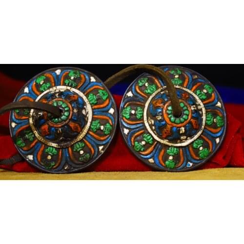 Home Decor 3" Tibet Buddhism Old Bronze Tracing Touch the bell Dharma set Bell Cymbals Swing Town House Ward off evil spirits